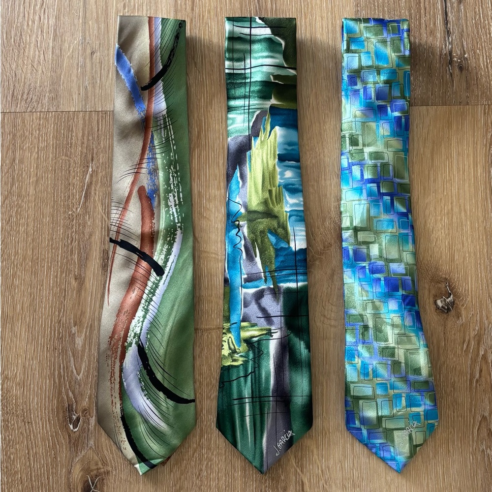 Curated J. Garcia Stylish Multicolor Green Ties -Set of 3